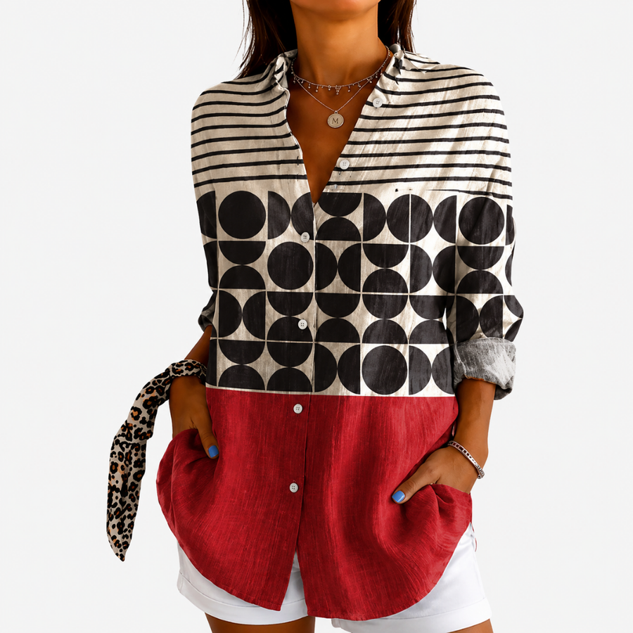 Matilda | Black Ivory Red Colourblock Blouse
