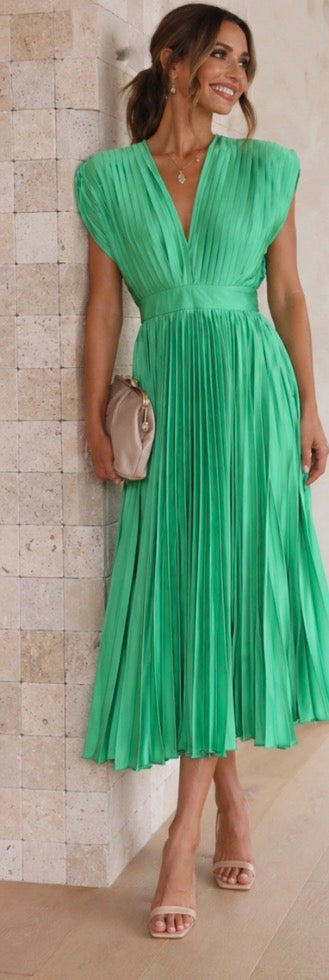 Marnie | Pleated V Neck Midi Dress