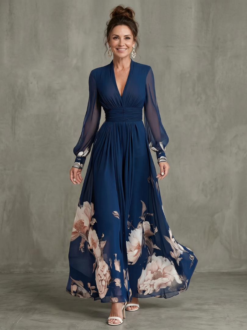 Odessa | Pleated Sheer Sleeve Maxi Dress
