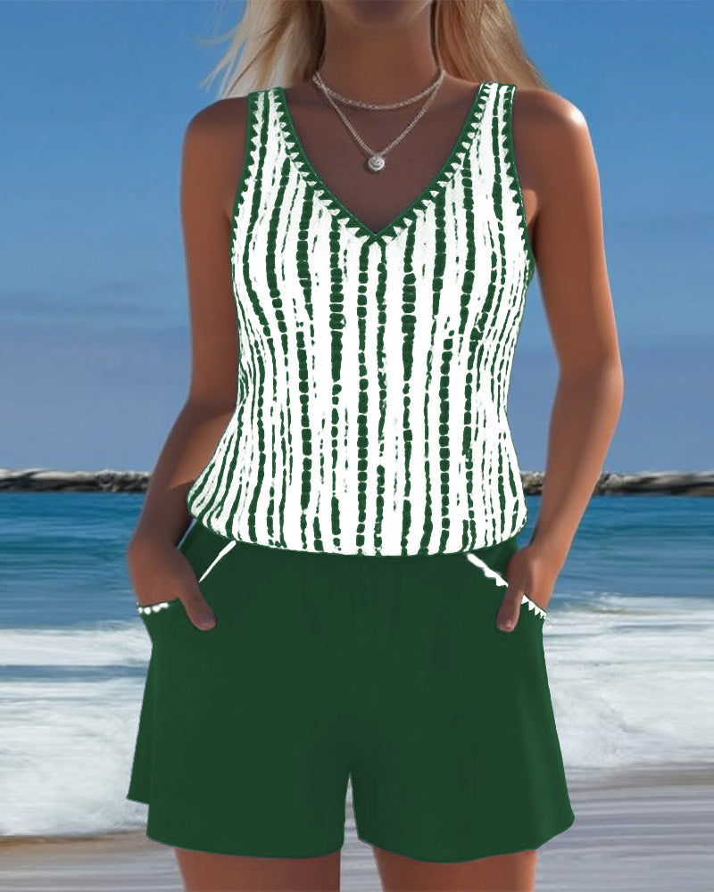 Mia | Two Piece Printed V-Neck Swimsuit with Pockets