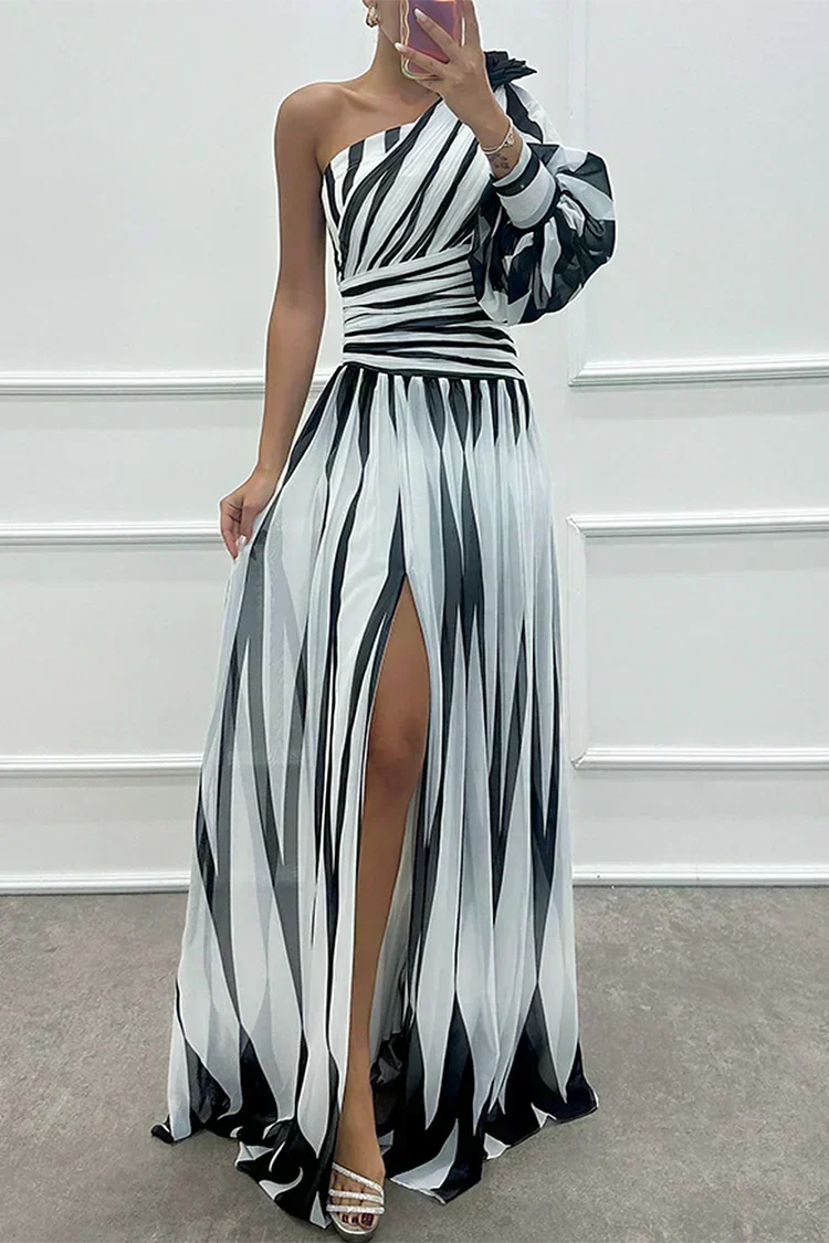 Marisol | Striped One Shoulder Maxi Dress