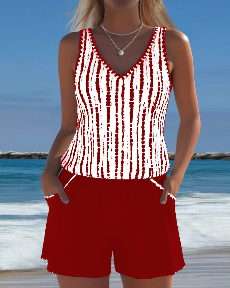 Mia | Two Piece Printed V-Neck Swimsuit with Pockets