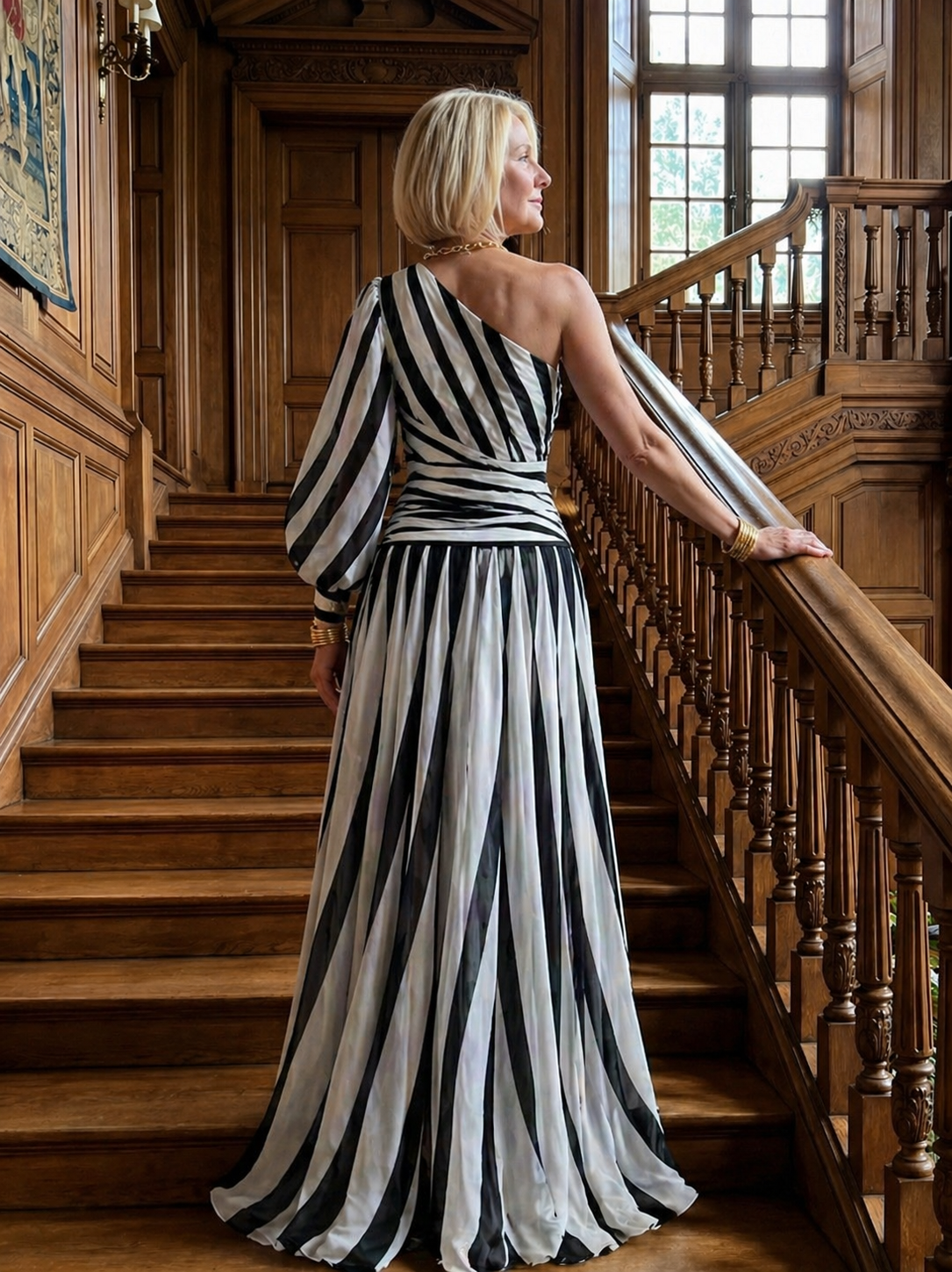 Marisol | Striped One Shoulder Maxi Dress