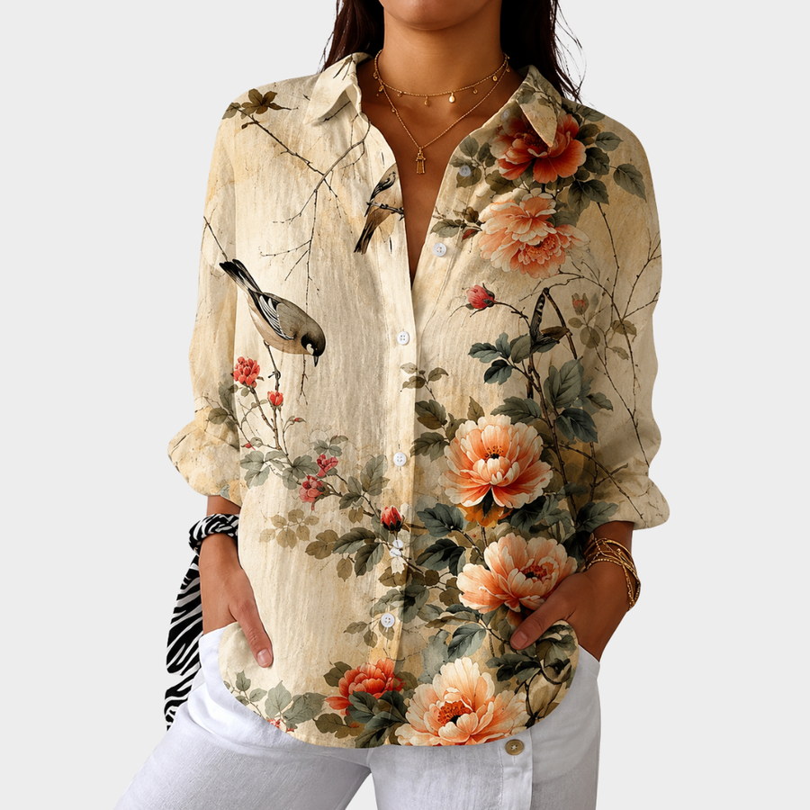Cleo | Cream Rose Garden Blouse