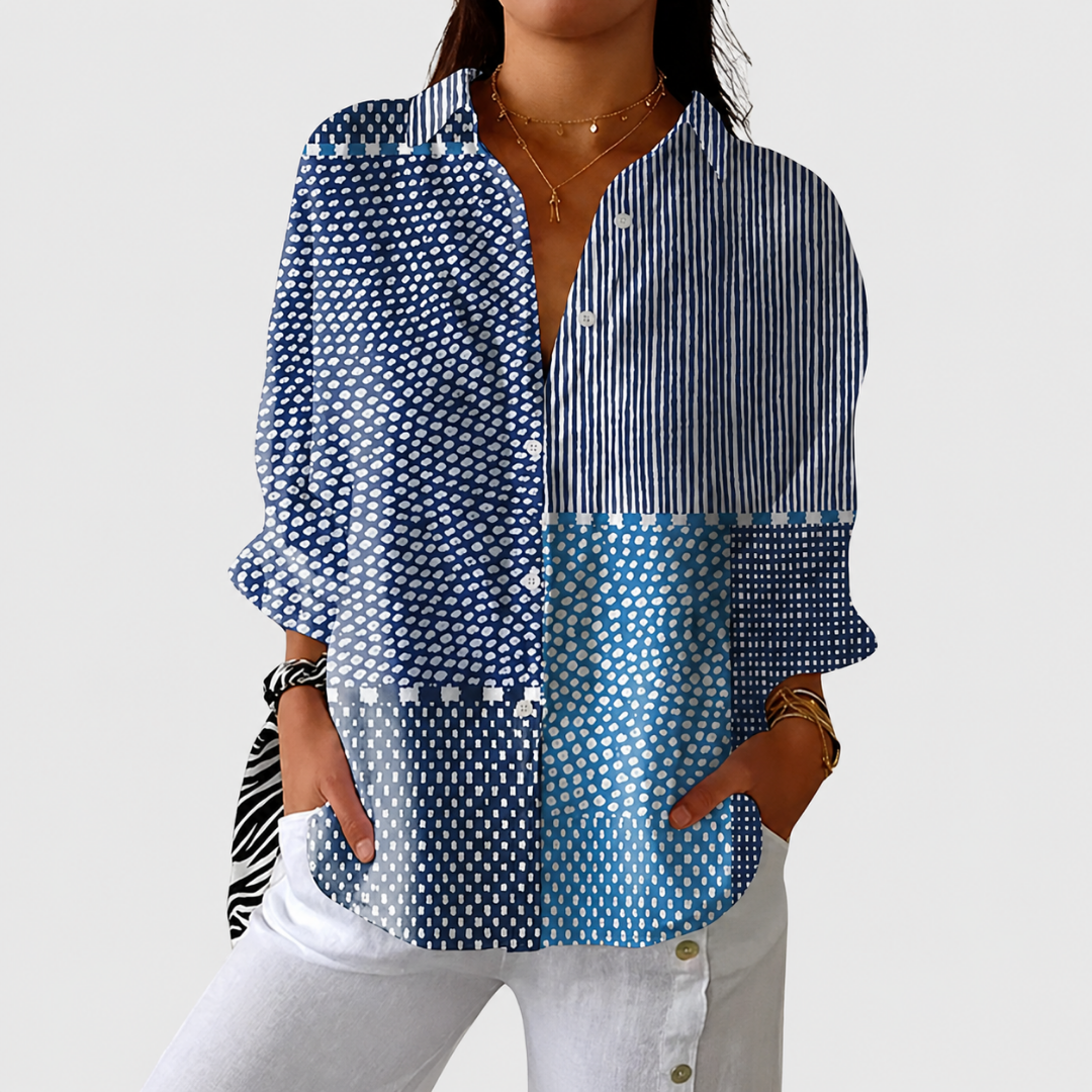Coralie | Blue Dot Patchwork Blouse