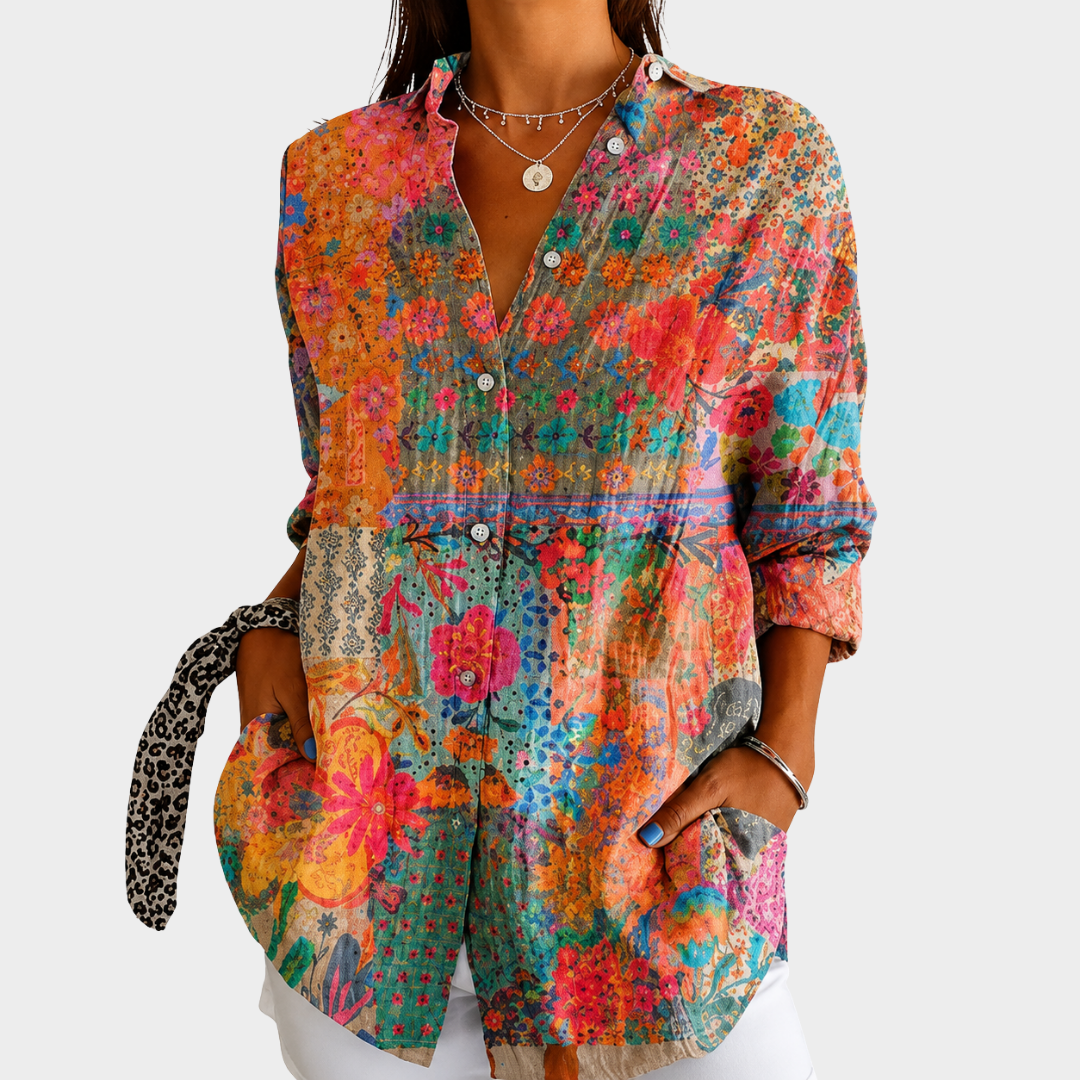 Kiera | Rainbow Wildflower Patchwork Blouse