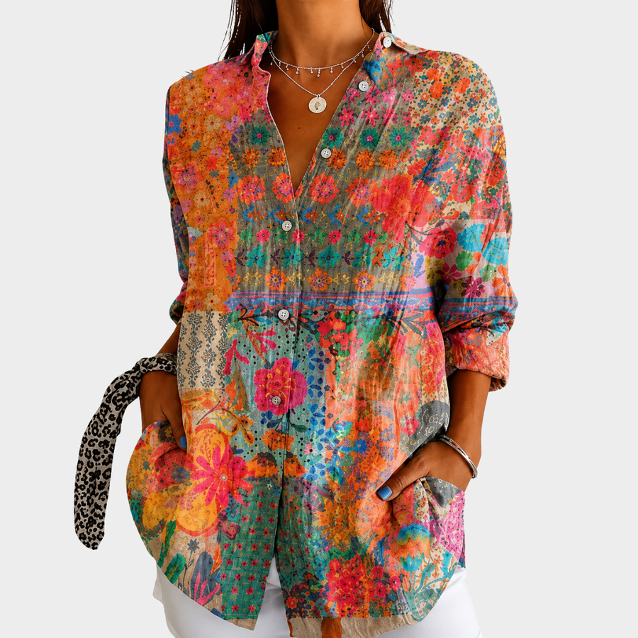Kiera | Rainbow Wildflower Patchwork Blouse