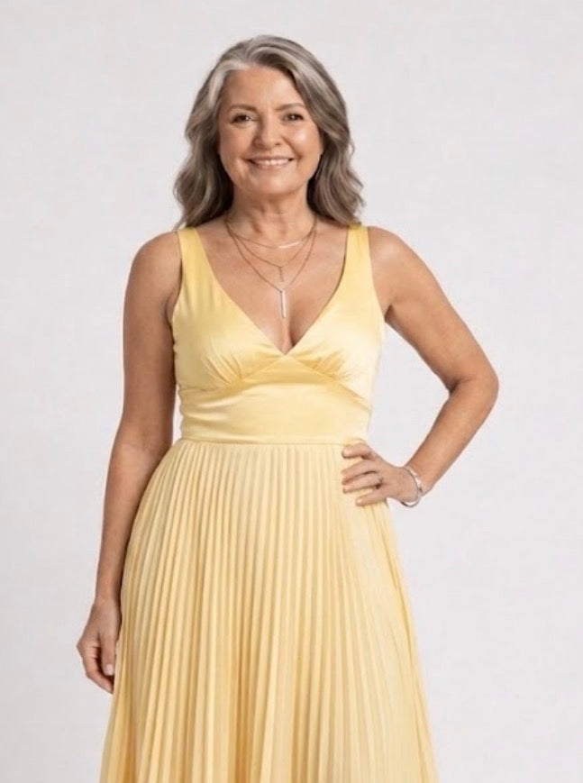 Malia | Pleated V Neck Maxi Dress