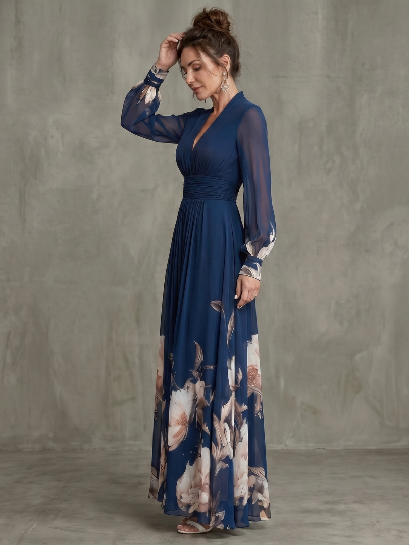 Odessa | Pleated Sheer Sleeve Maxi Dress