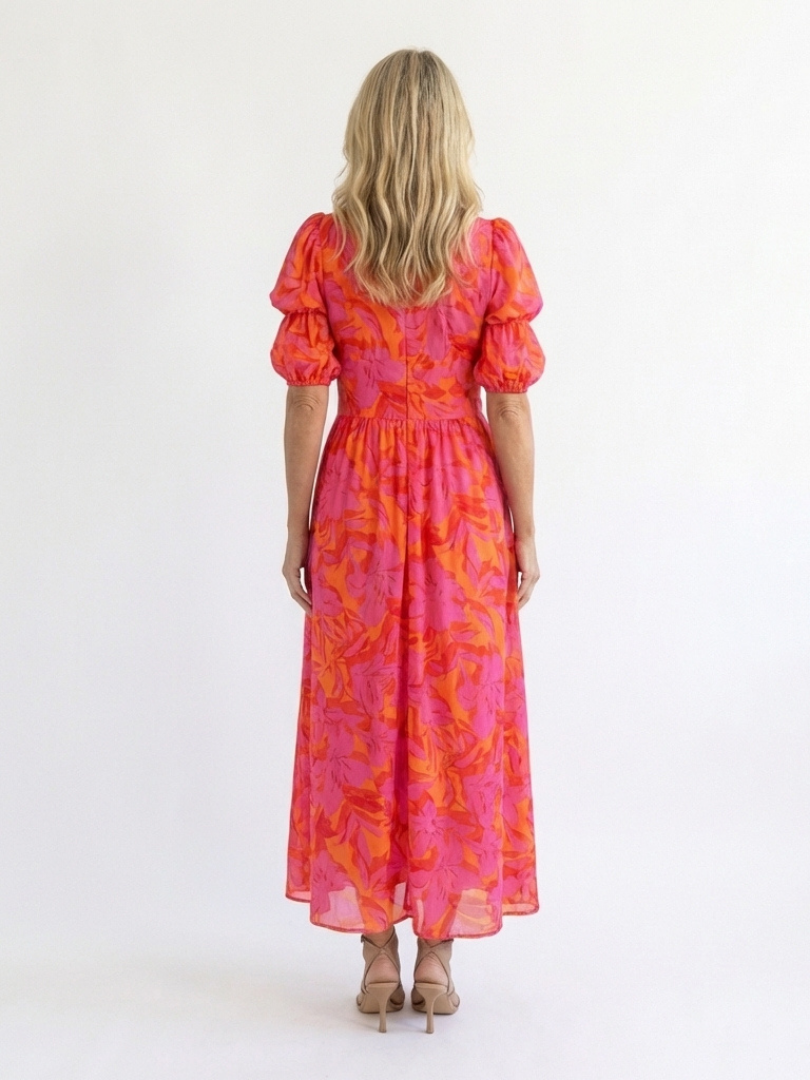 Hazel | Puff Sleeve Floral Midi Dress