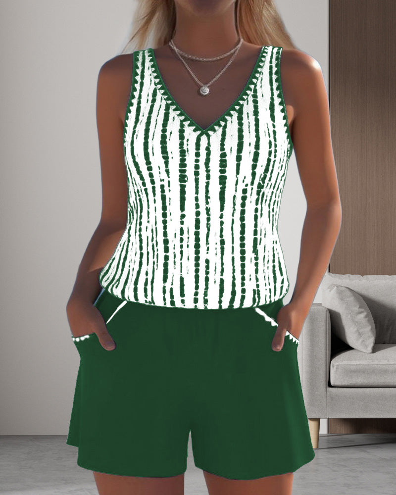 Mia | Two Piece Printed V-Neck Swimsuit with Pockets