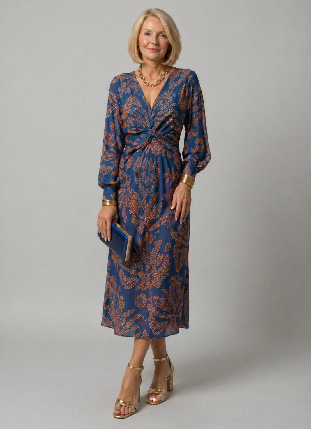 Dahlia | Floral Twist Front Midi Dress