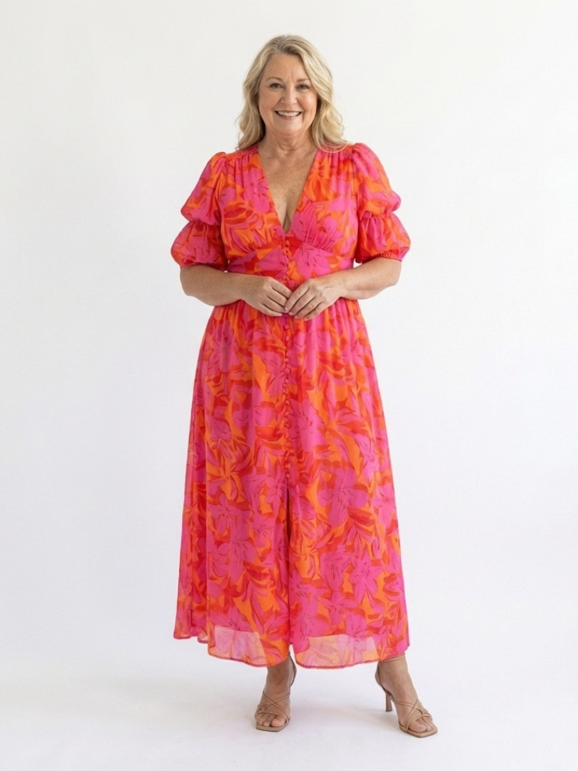 Hazel | Puff Sleeve Floral Midi Dress