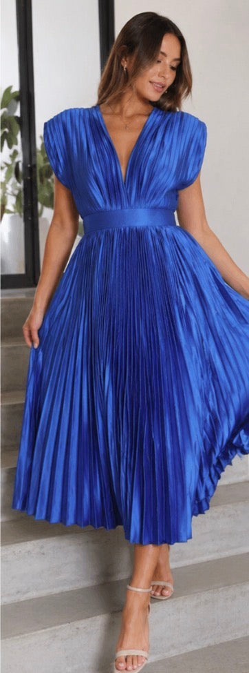 Marnie | Pleated V Neck Midi Dress