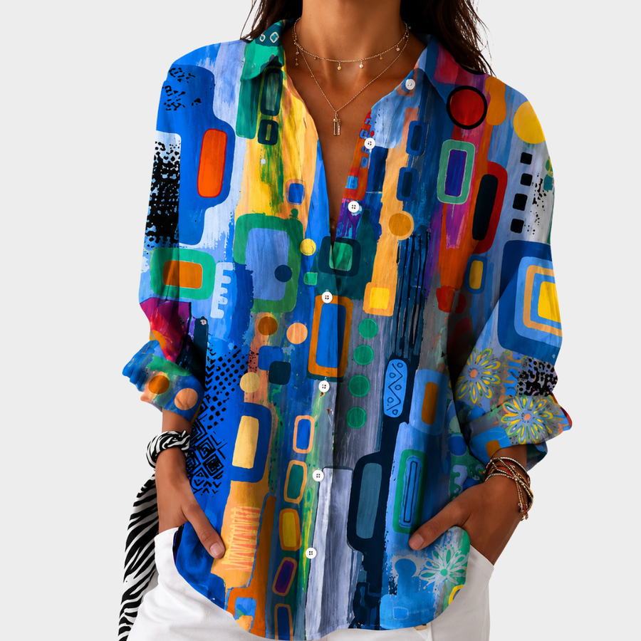 Azura | Blue Mosaic Geometric Blouse