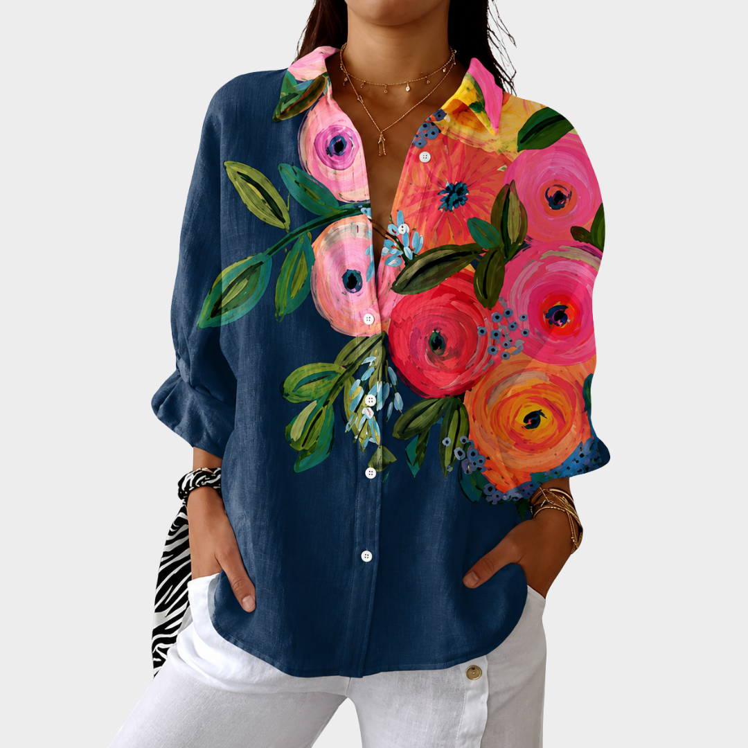 Nell | Navy Coral Poppy Blouse