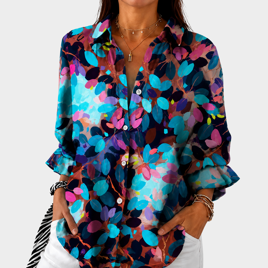 Ottilie | Turquoise Plum Leaf Print Blouse