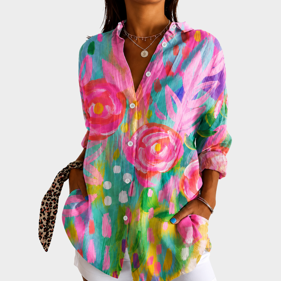 Willow | Pink Bloom Painted Garden Blouse