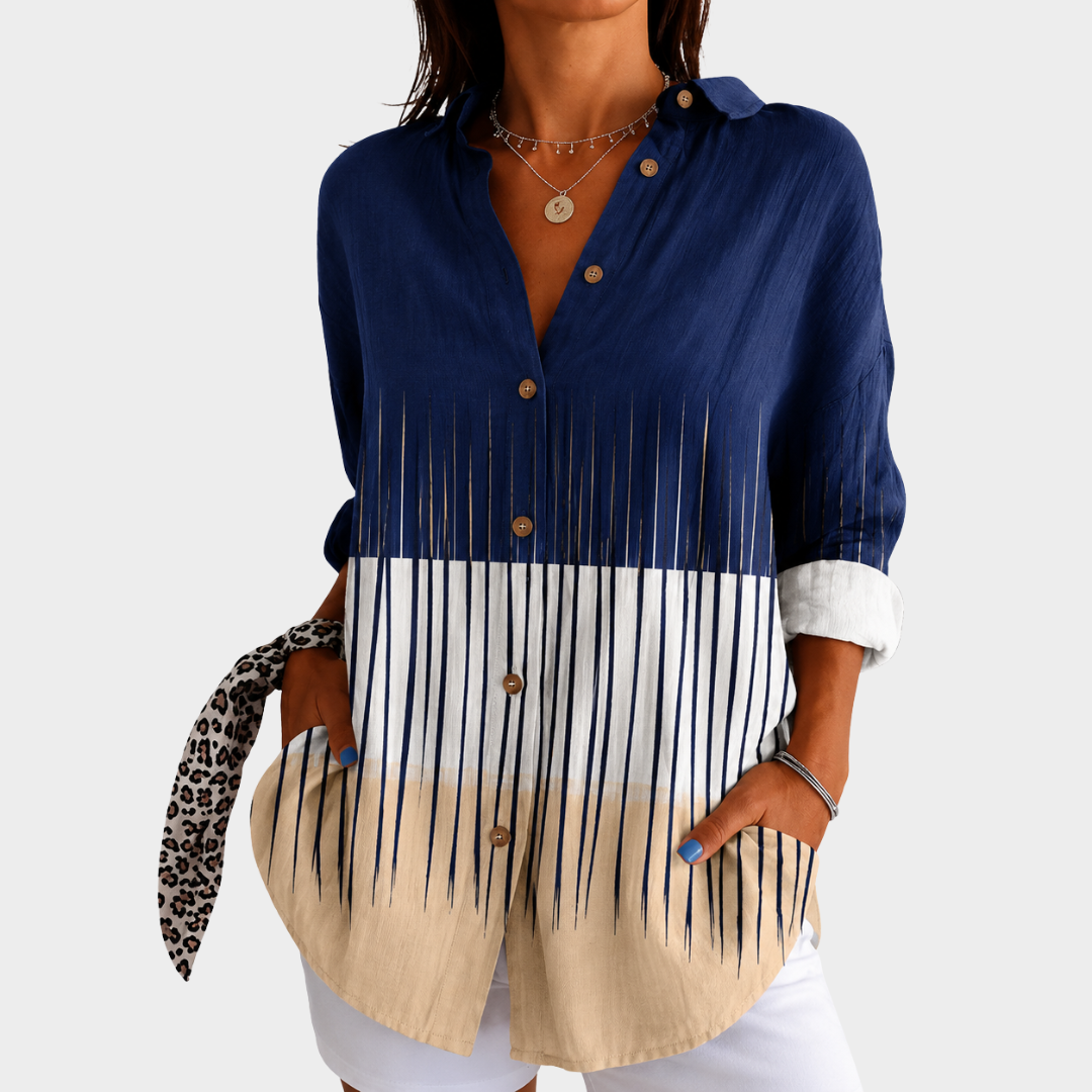 Neve | Navy White Vertical Print Blouse