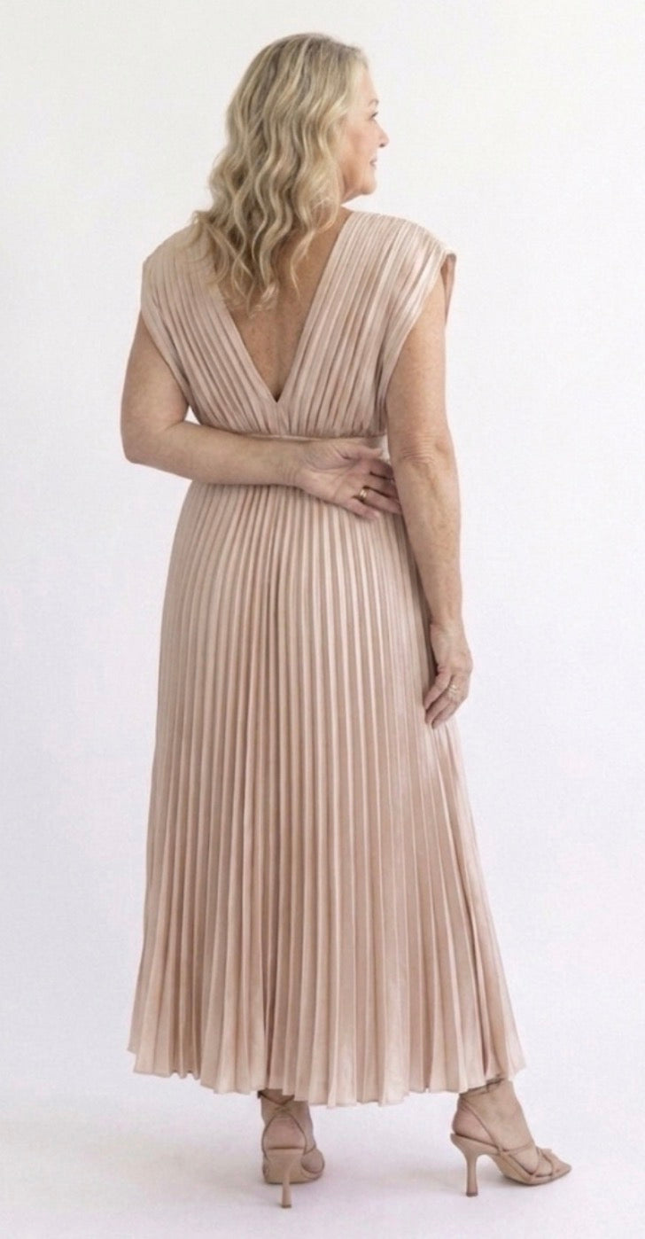 Marnie | Pleated V Neck Midi Dress