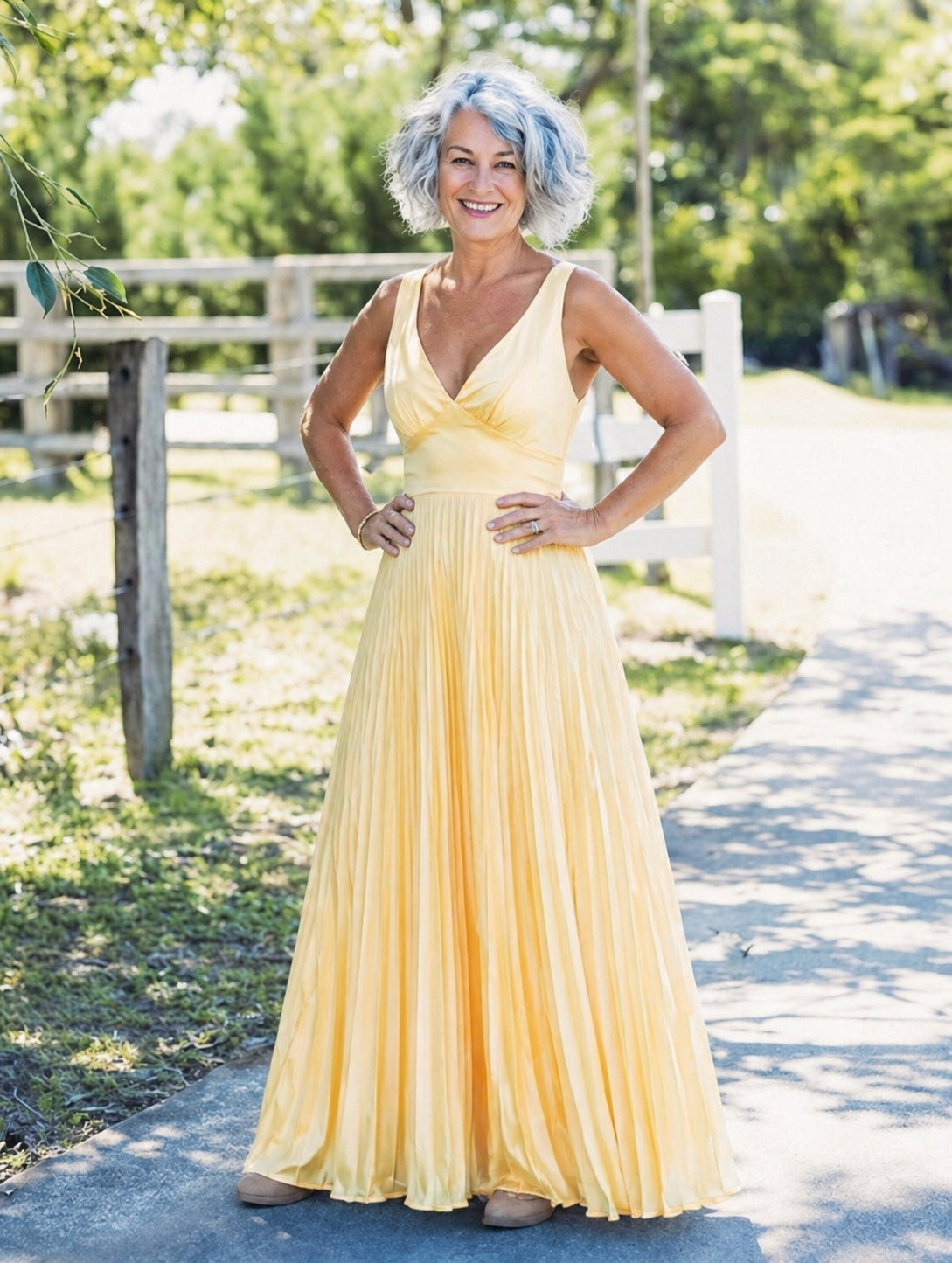 Malia | Pleated V Neck Maxi Dress