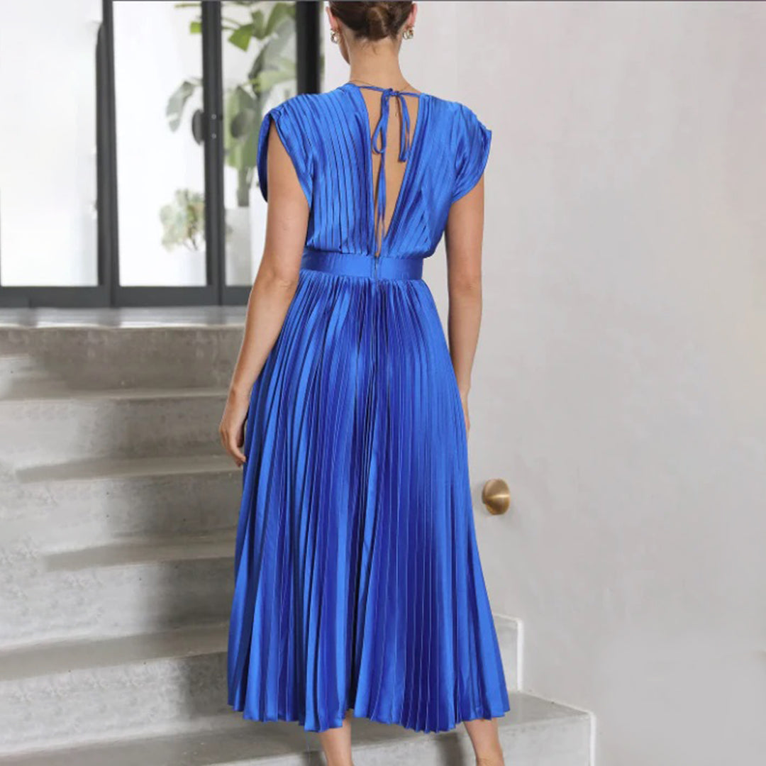 Marnie | Pleated V Neck Midi Dress