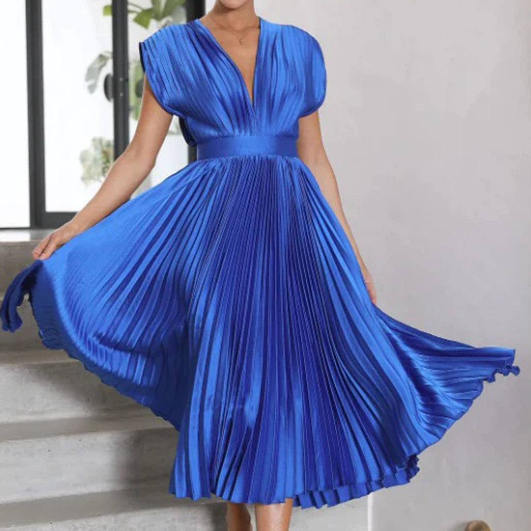 Marnie | Pleated V Neck Midi Dress