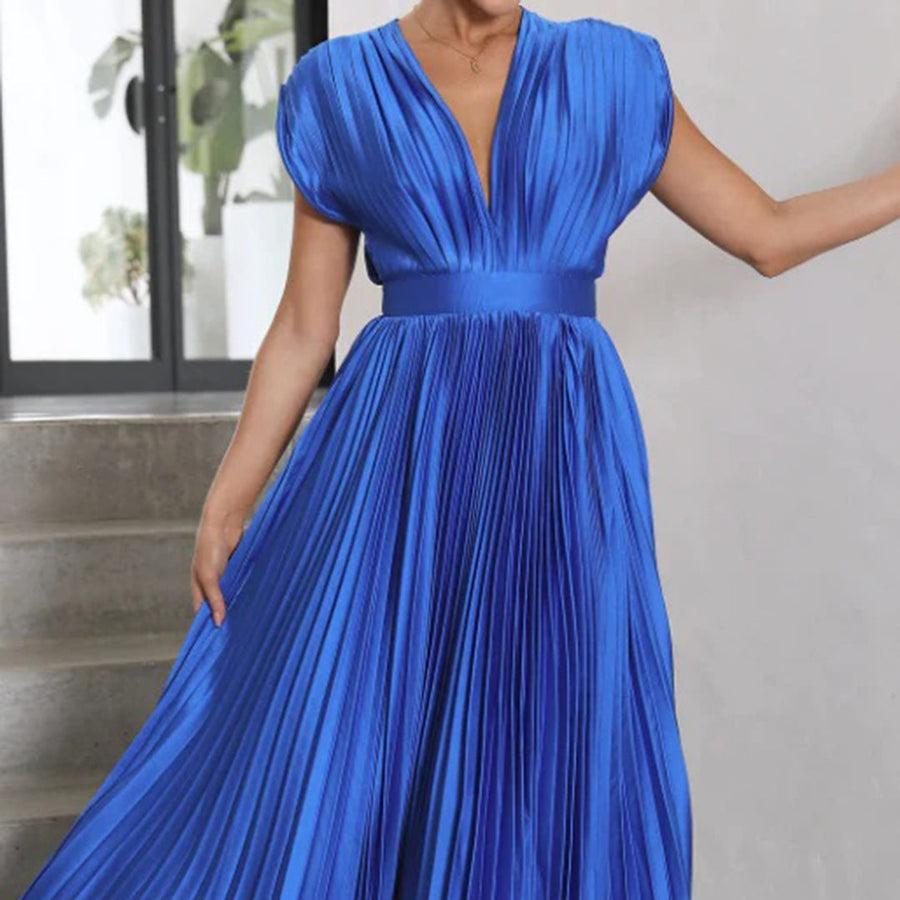 Marnie | Pleated V Neck Midi Dress
