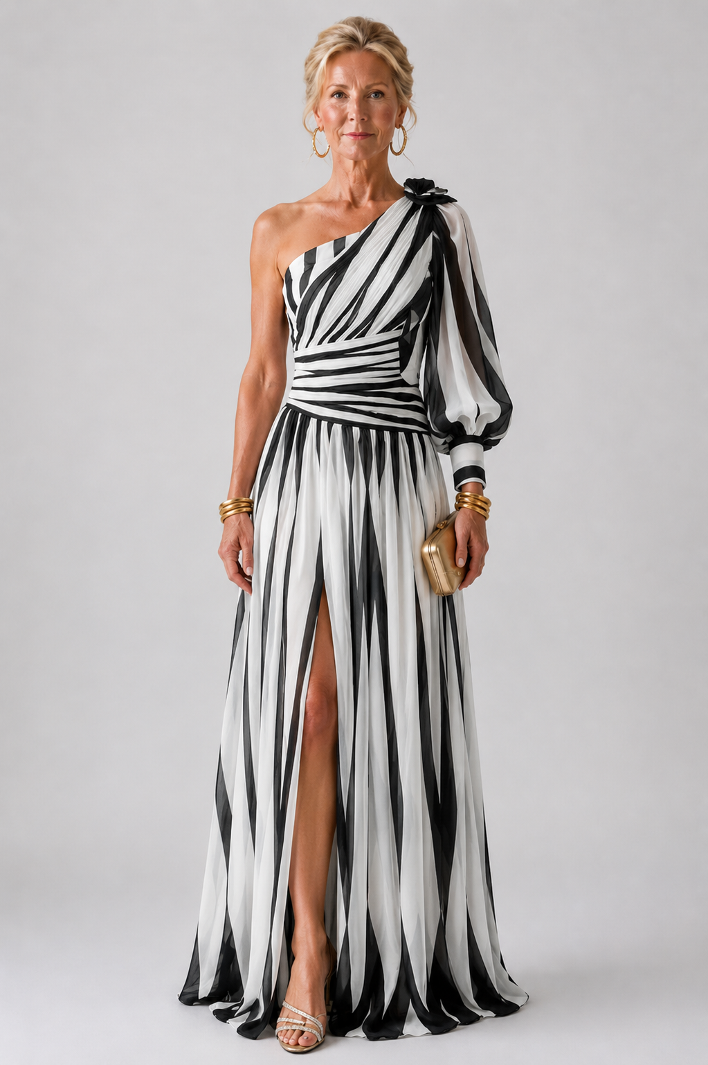 Marisol | Striped One Shoulder Maxi Dress
