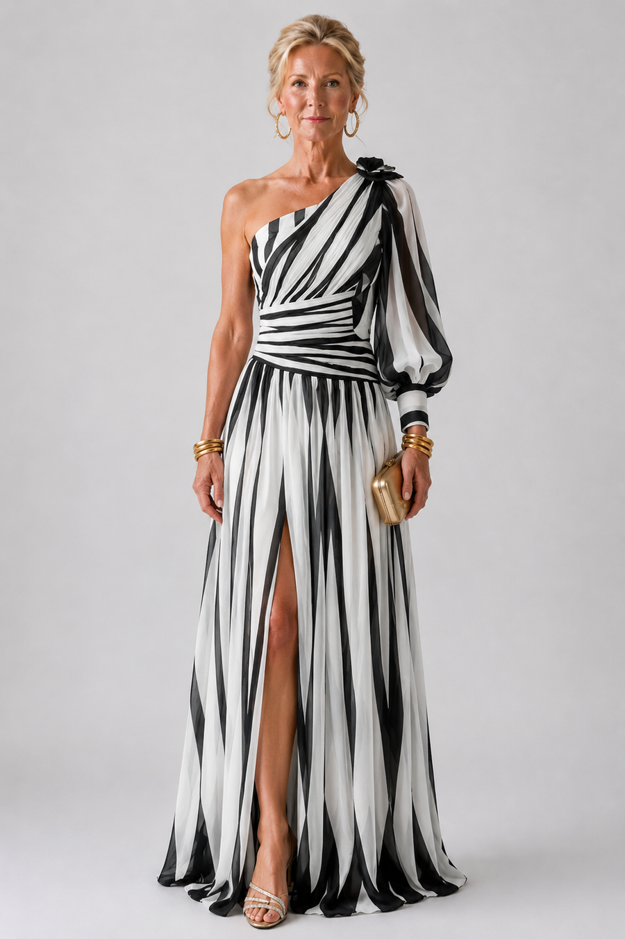 Marisol | Striped One Shoulder Maxi Dress