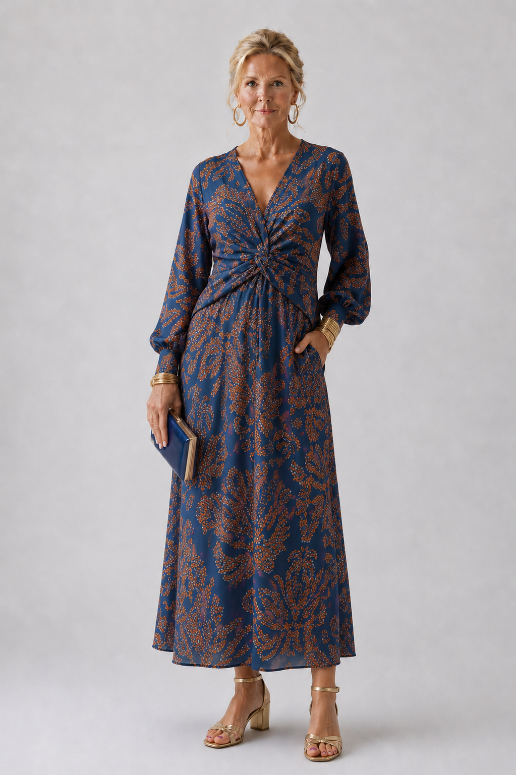 Dahlia | Floral Twist Front Midi Dress