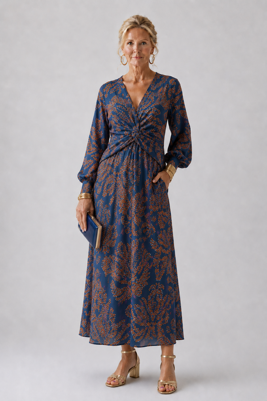 Dahlia | Floral Twist Front Midi Dress