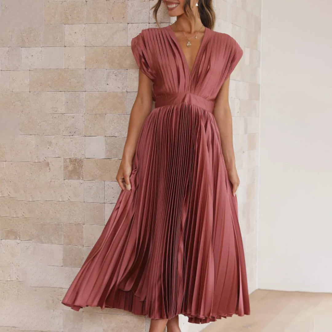 Marnie | Pleated V Neck Midi Dress