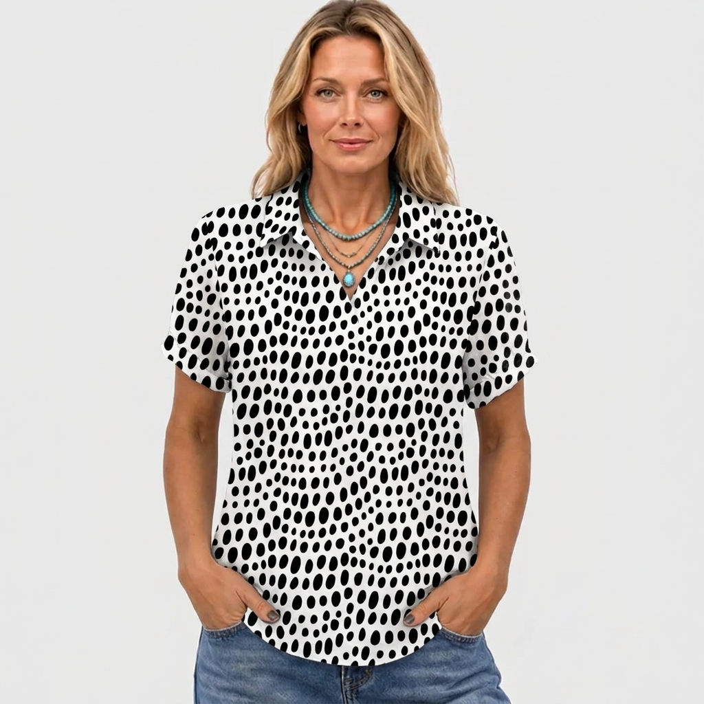Delia | Polka Dot Collared Top