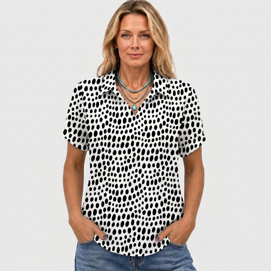 Delia | Polka Dot Collared Top