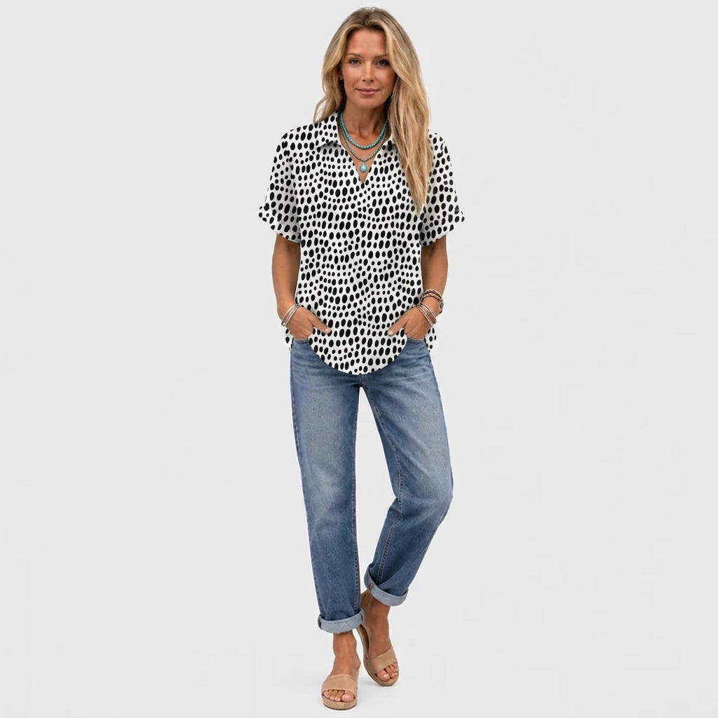 Delia | Polka Dot Collared Top