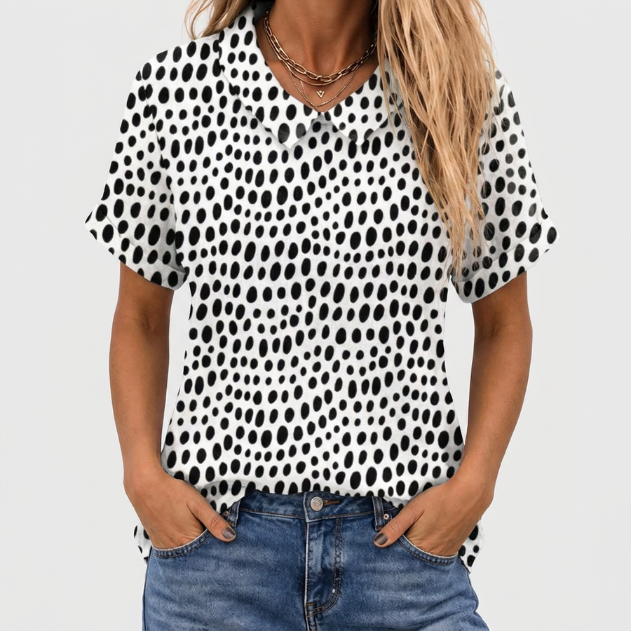 Delia | Polka Dot Collared Top