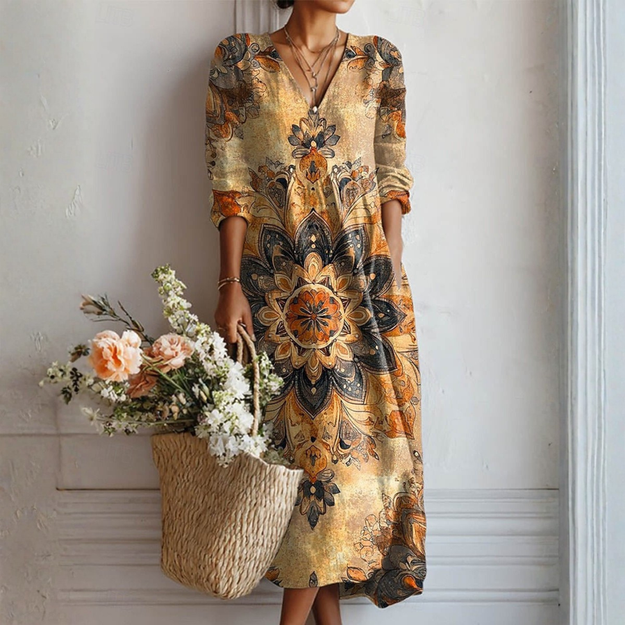 Dora | Elegant Floral Dress in Natural Style