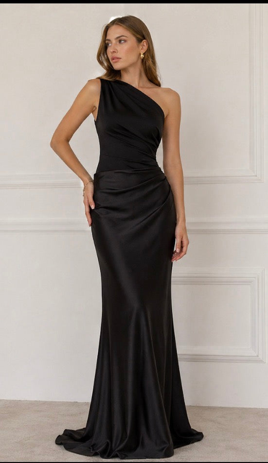 Simone | Asymmetric Satin Maxi Dress
