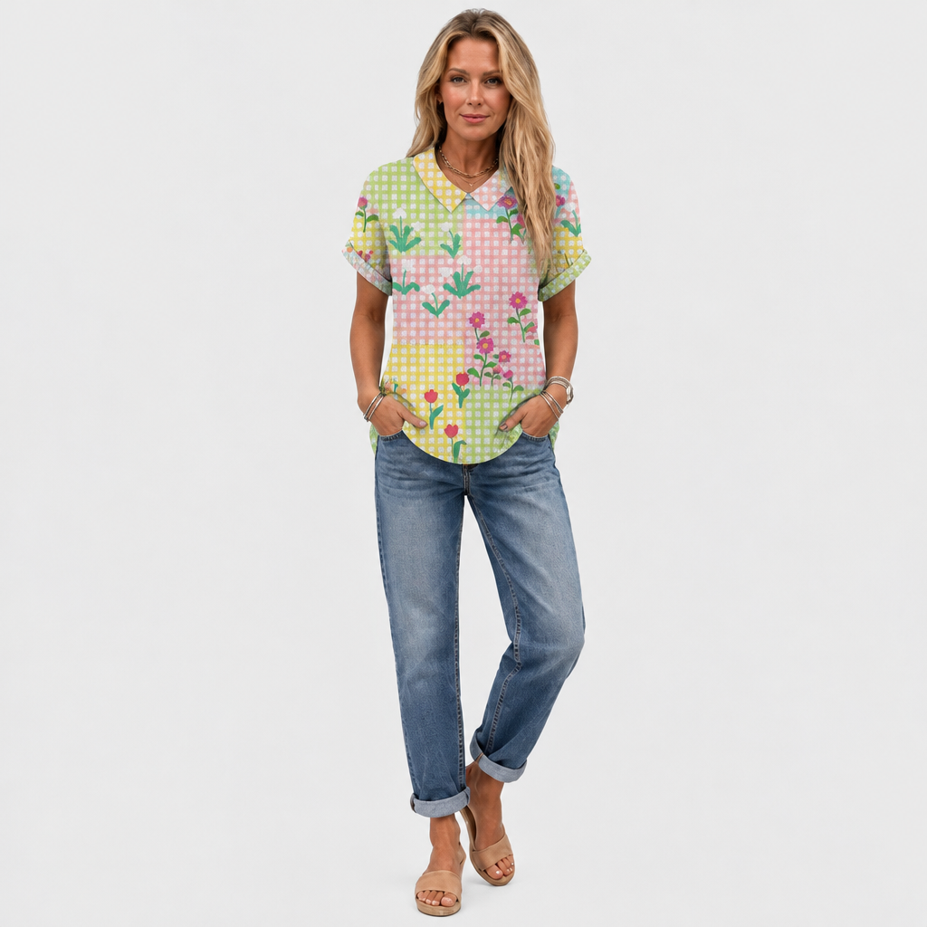 Flora | Gingham Collared Top