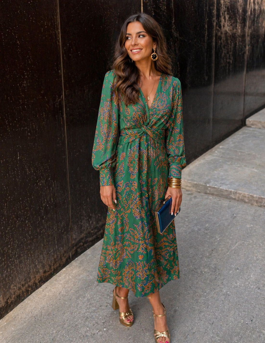 Dahlia | Floral Twist Front Midi Dress
