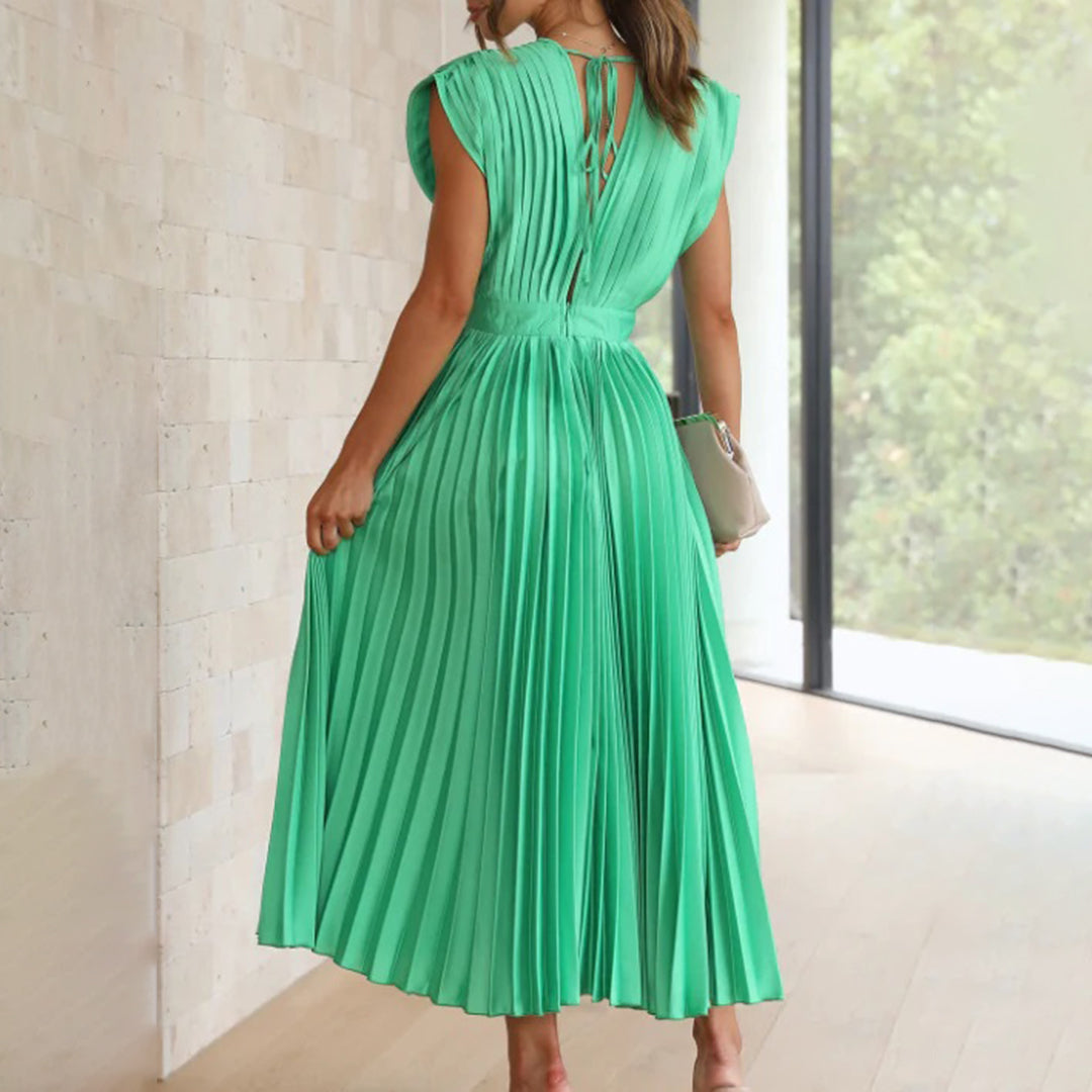 Marnie | Pleated V Neck Midi Dress