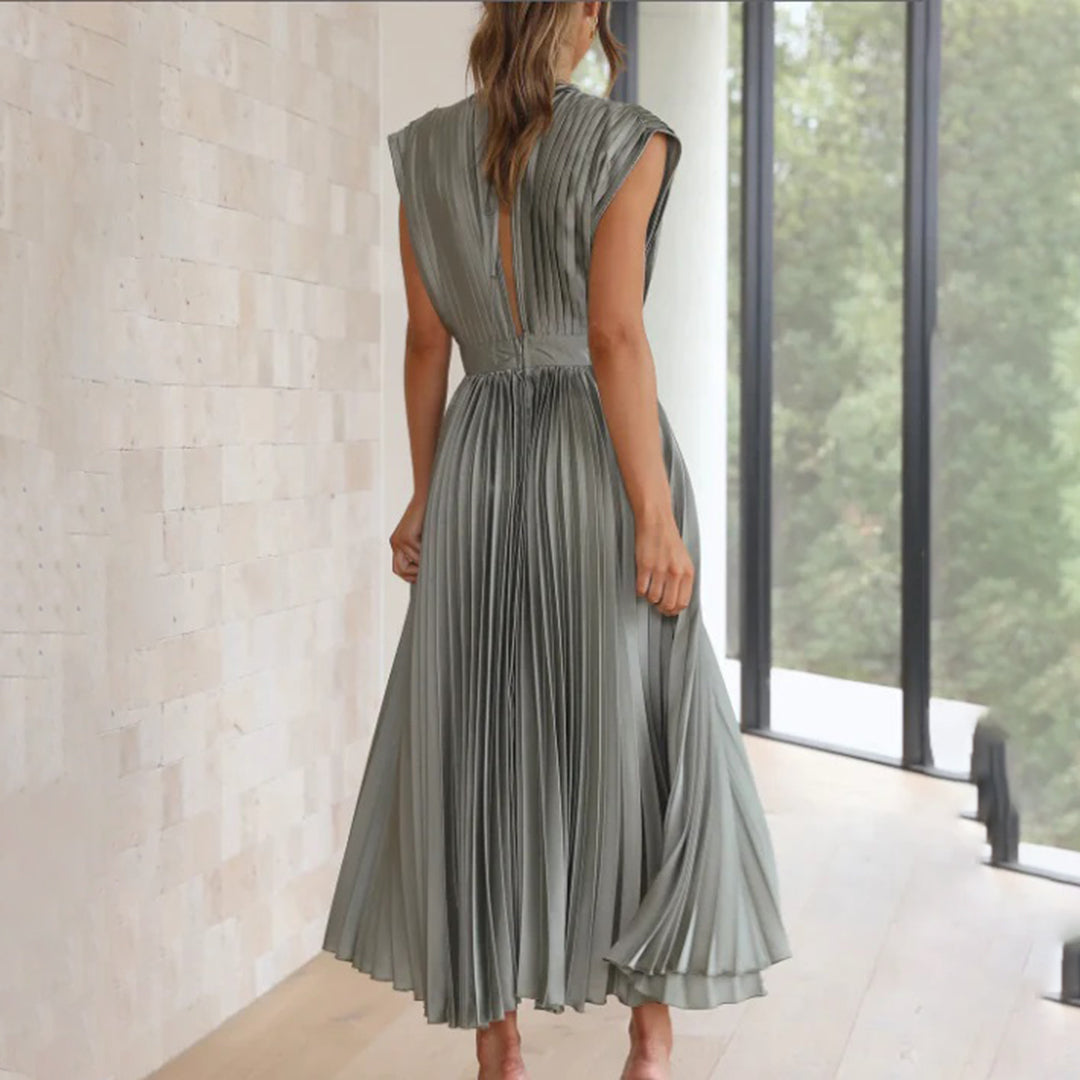 Marnie | Pleated V Neck Midi Dress