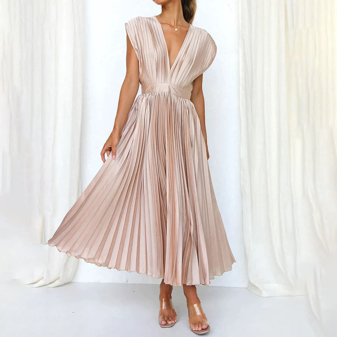 Marnie | Pleated V Neck Midi Dress