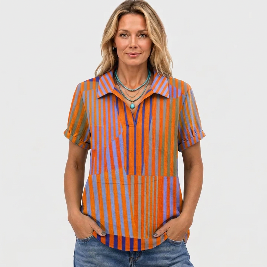 Rose | Striped Collared Top