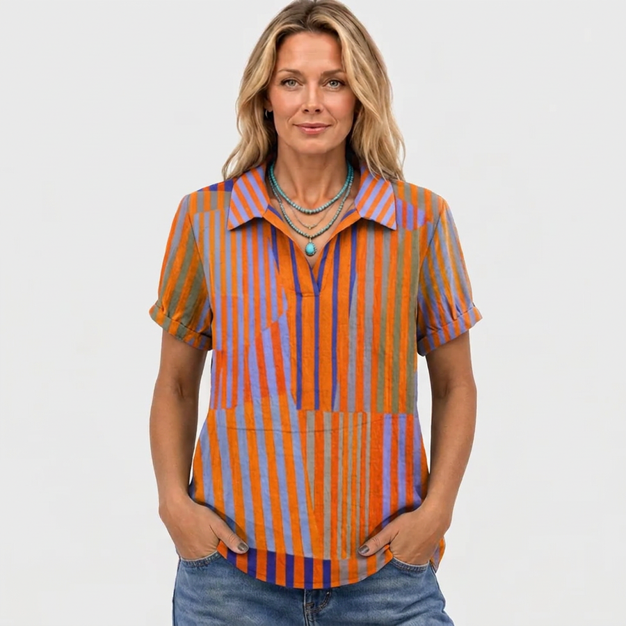 Rose | Striped Collared Top