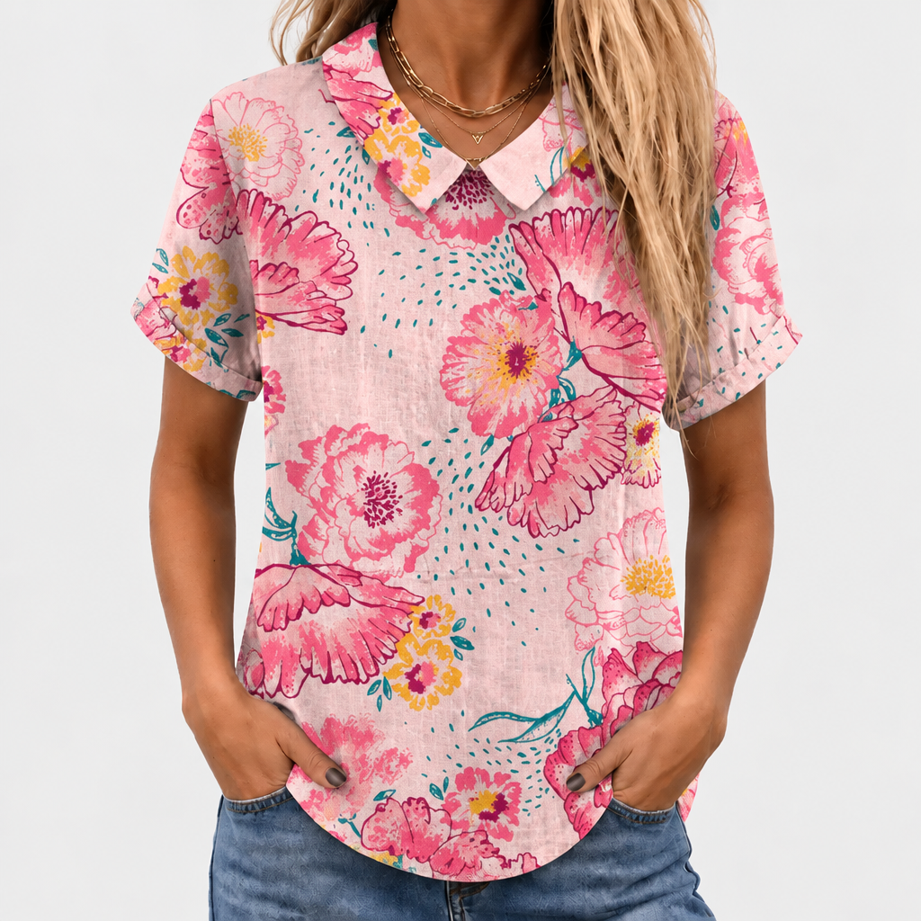 Lily | Pink Floral Collared Top