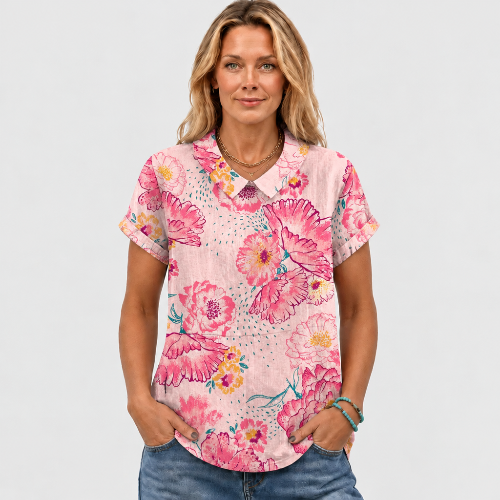 Lily | Pink Floral Collared Top