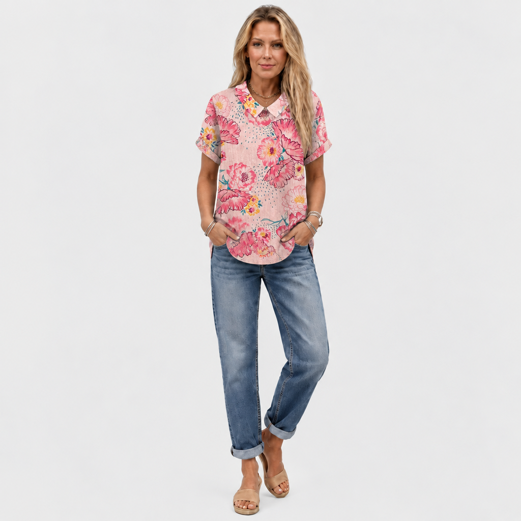 Lily | Pink Floral Collared Top