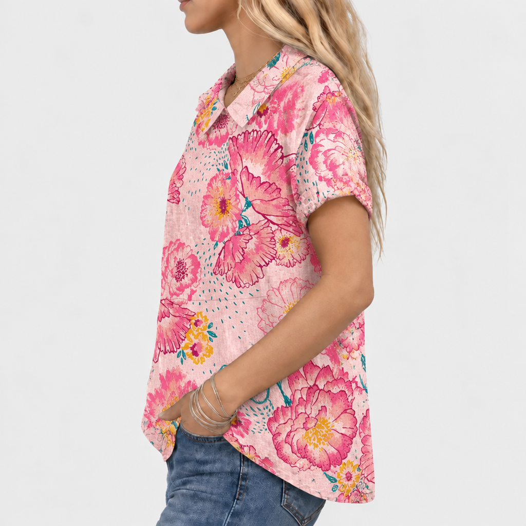 Lily | Pink Floral Collared Top